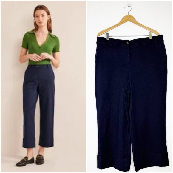 Boden Women’s Navy Tailored Turn-Up Trousers – Size 14 - Picture 1 of 8